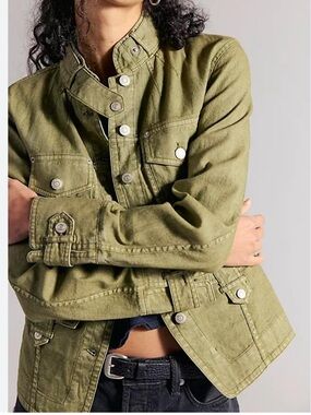 8Z8.NWT $198 Free People We The Free Laurie Washed Cotton-Linen Utility  Jacket